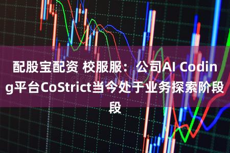 配股宝配资 校服服:公司AI Coding平台CoStrict当今处于业务探索阶段